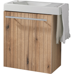 Meuble Strié Bois Solo avec lave-mains et porte serviette intégré pour Robinet à gauche