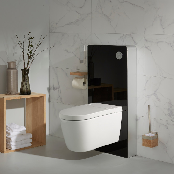 Pack WC Bati support mural avec cuvette lavante - Façade noire - WC japonais - Tesa