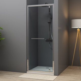 Porte de douche pivotante 90x200 cm Aluminium poli verre de sécurité 6 mm anticalcaire réversible