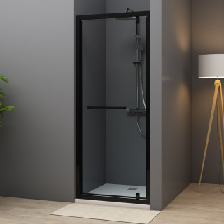 Porte de douche pivotante 80x200 cm Aluminium noir mat verre de sécurité 6 mm anticalcaire réversible