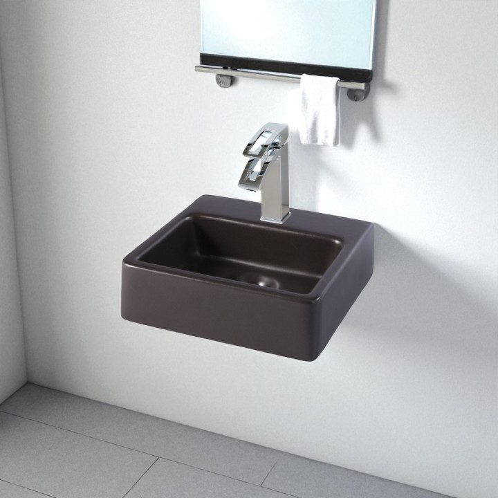 Lave mains droit porcelaine noir