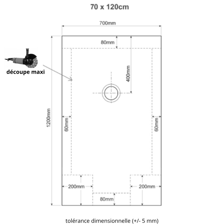 Receveur extra-plat à poser 70x120 design reflet ardoisé blanc