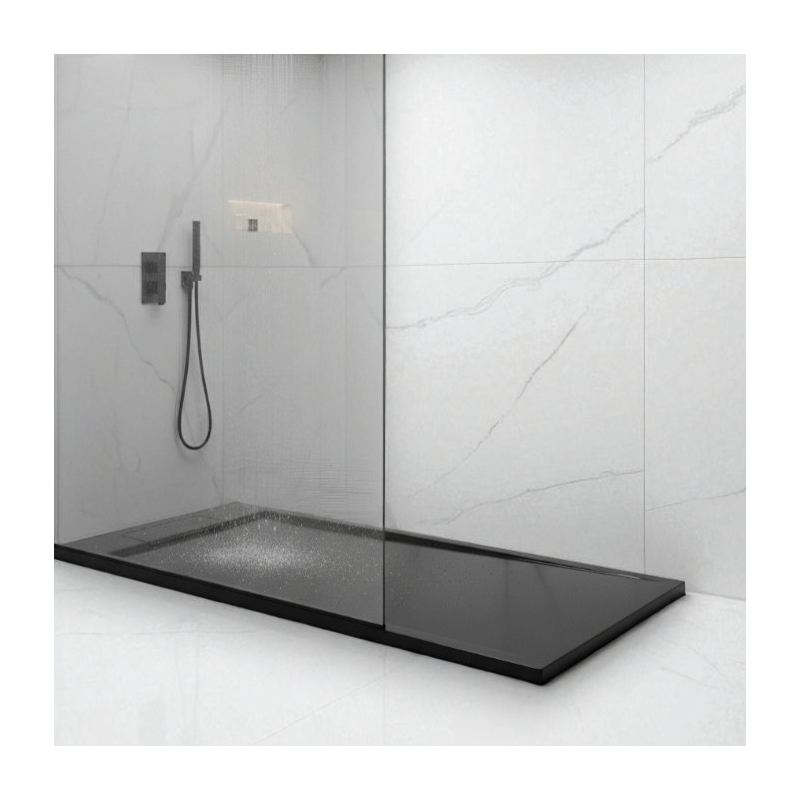 Receveur de douche extra plat 80x160 en solid surface noir Morzine - PlaneteBain.com