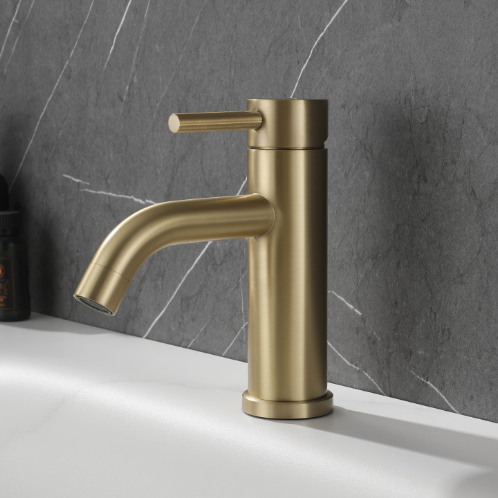 Mitigeur lavabo inox brossé doré avec bonde H 17.3 cm- Alois