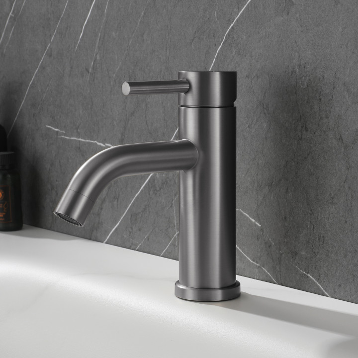 Mitigeur lavabo inox brossé gun metal avec bonde H 17.3 cm- Alois