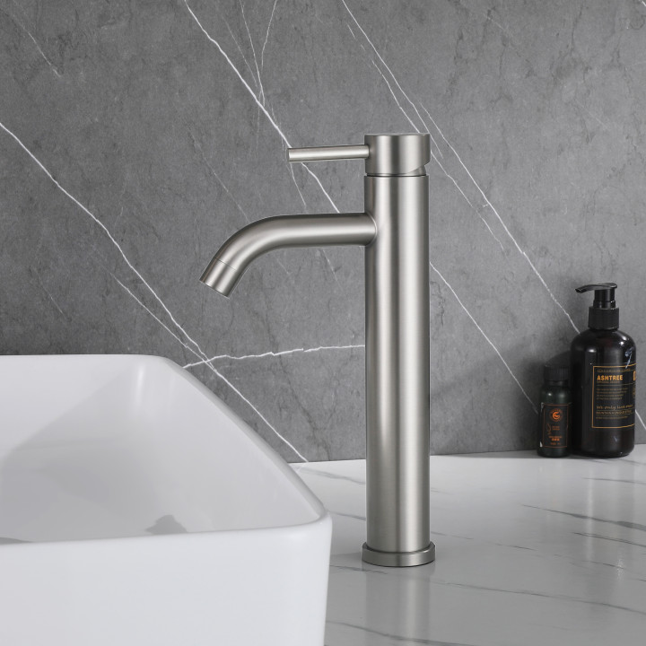 Mitigeur lavabo haut inox brossé avec bonde H 29.3 cm- Alois