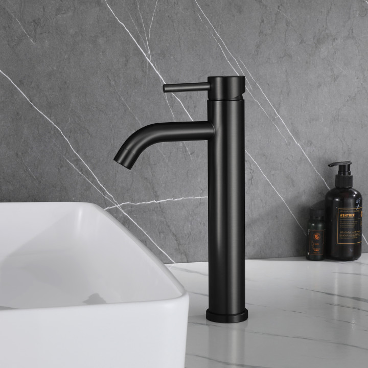 Mitigeur lavabo haut inox noir mat avec bonde H 29.3 cm - Alois