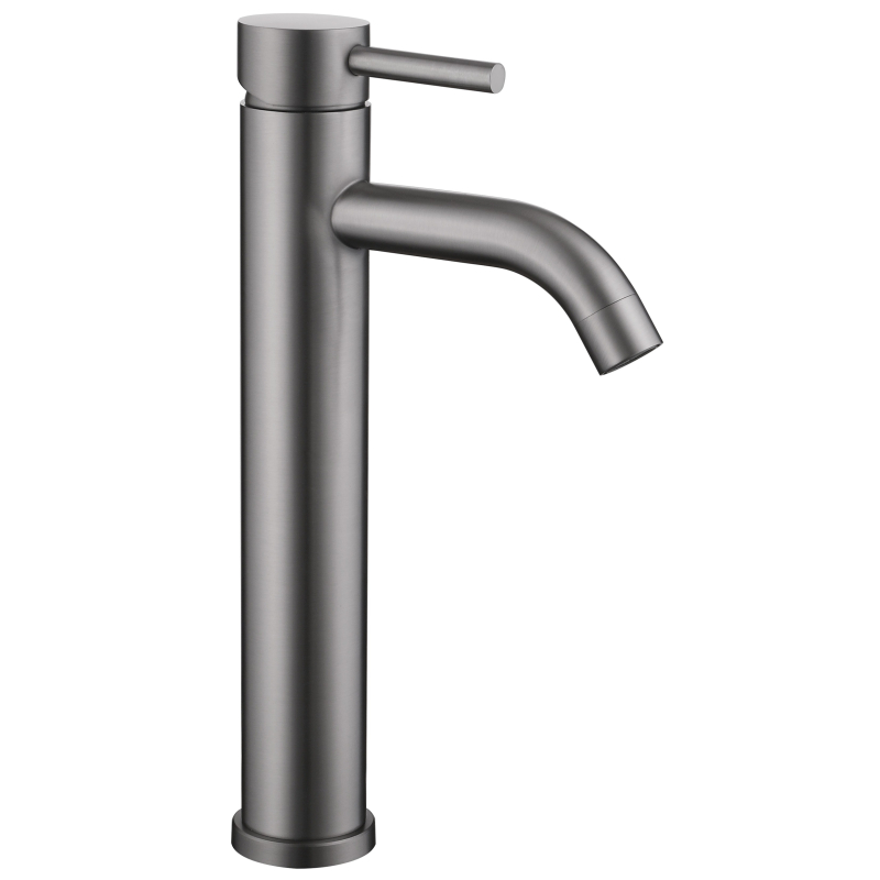 Mitigeur lavabo haut inox brossé gun metal avec bonde H 29.3 cm - Alois - PlaneteBain.com