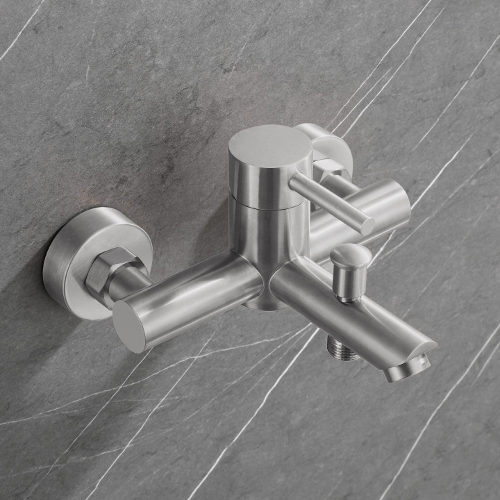 Mitigeur baignoire douche en inox brossé - Alois