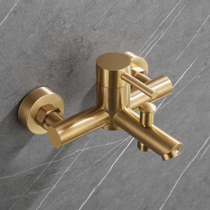 Mitigeur baignoire douche en inox brossé doré - Alois