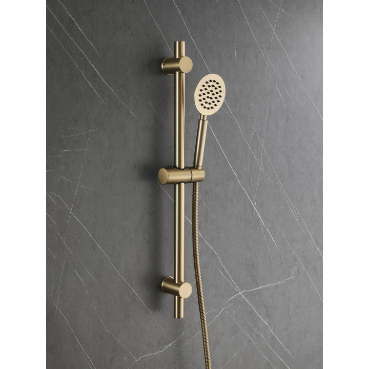 Ensemble barre de douche inox brossé doré - douchette 1 jet - flexible 150 cm - Barre 65 cm - Alois