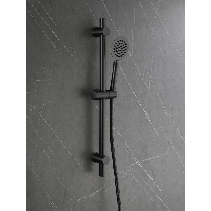 Ensemble barre de douche inox noir mat - douchette 1 jet - flexible 150 cm - Barre 65 cm - Alois