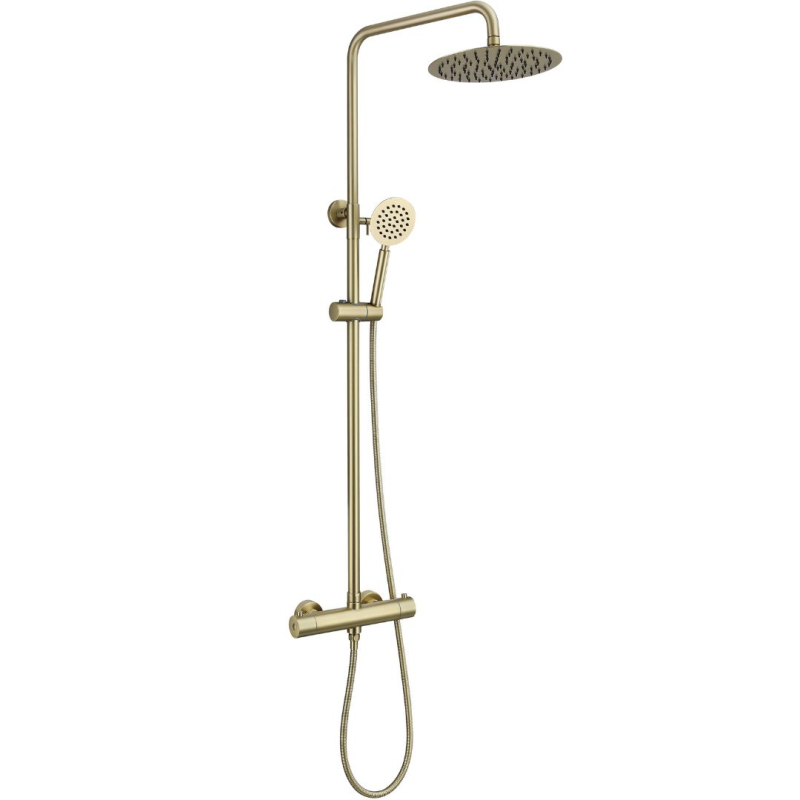 Colonne de douche en inox brossé doré - thermostatique - Alois - PlaneteBain.com
