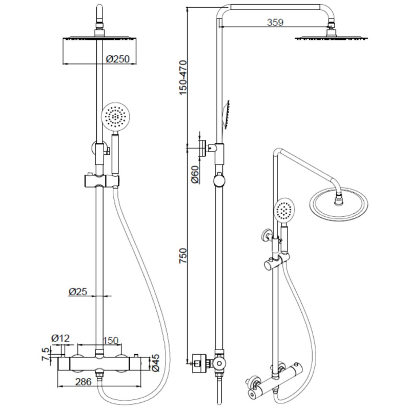 Colonne de douche en inox brossé doré - thermostatique - Alois - PlaneteBain.com