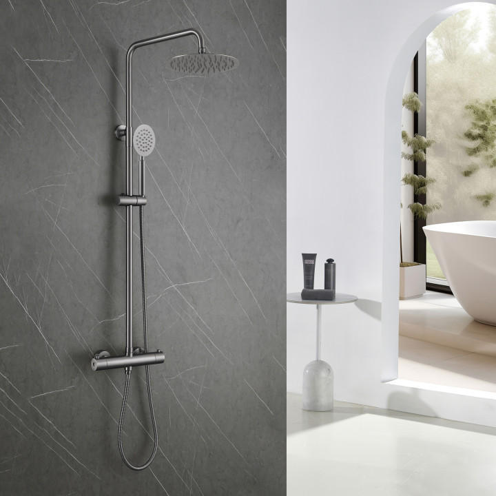 Colonne de douche en inox brossé gun metal - thermostatique - Alois