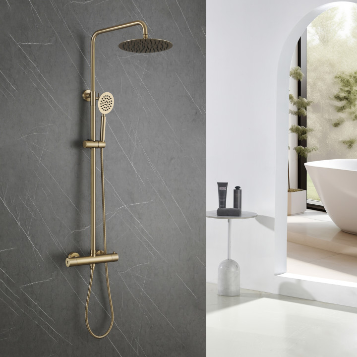 Colonne de douche en inox brossé doré - thermostatique - Alois
