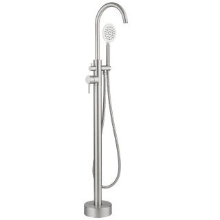 Mitigeur bain douche sur pied en inox brossé pour baignoire ilot - Alois