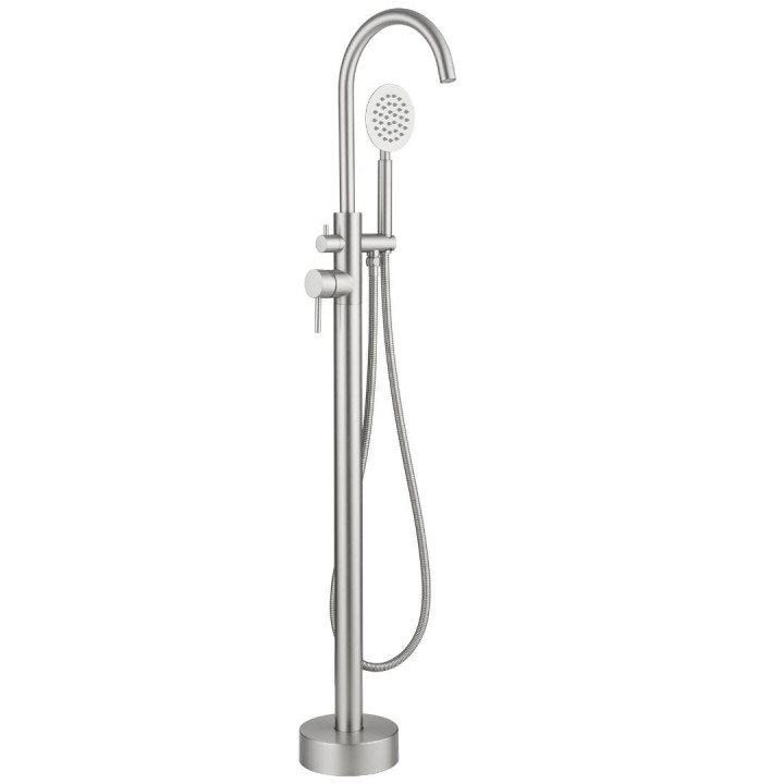 Mitigeur bain douche sur pied en inox brossé pour baignoire ilot - Alois