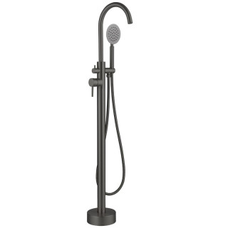 Mitigeur bain douche sur pied en inox brossé gun metal pour baignoire ilot - Alois