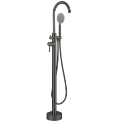 Mitigeur bain douche sur pied en inox brossé gun metal pour baignoire ilot - Alois