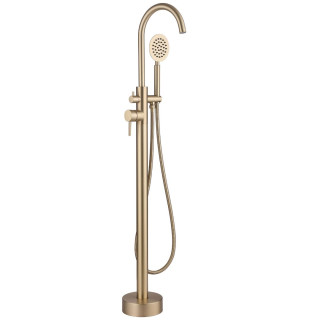 Mitigeur bain douche sur pied en inox brossé doré pour baignoire ilot - Alois