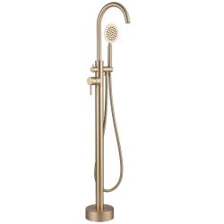 Mitigeur bain douche sur pied en inox brossé doré pour baignoire ilot - Alois