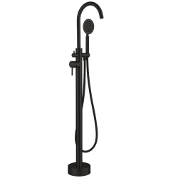 Mitigeur bain douche sur pied en inox brossé noir mat pour baignoire ilot - Alois
