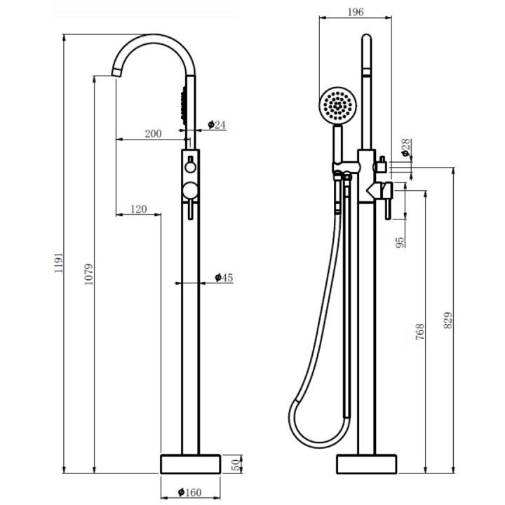 Mitigeur bain douche sur pied en inox brossé gun metal pour baignoire ilot - Alois