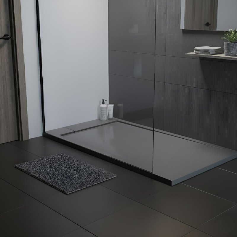 Receveur de douche extra plat 80x160 en solid surface gris Morzine - PlaneteBain.com