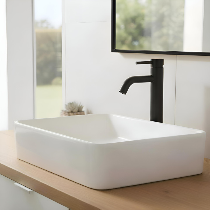 Mitigeur lavabo haut inox noir mat avec bonde H 29.3 cm - Alois