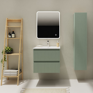 Meuble salle de bain 60 cm - Plan vasque céramique - Vert strié mat - A suspendre - Karaib 2