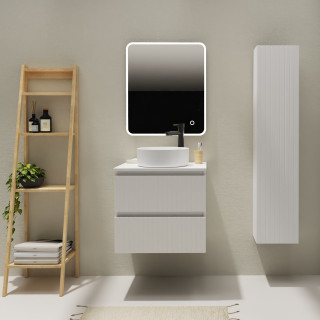 Meuble salle de bain 60 cm pour vasque à poser - Blanc strié mat - A suspendre - Karaib 2