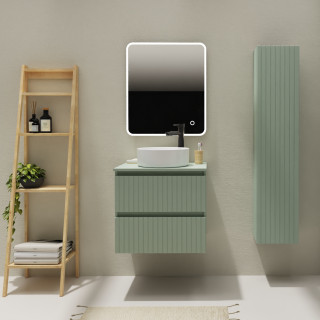 Meuble salle de bain 60 cm pour vasque à poser - Vert strié mat - A suspendre - Karaib 2
