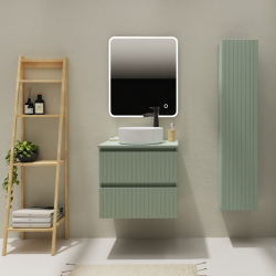 Meuble salle de bain 60 cm pour vasque à poser - Vert strié mat - A suspendre - Karaib 2