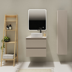 Meuble salle de bain 60 cm pour vasque à poser - Cachemire strié mat - A suspendre - Karaib 2