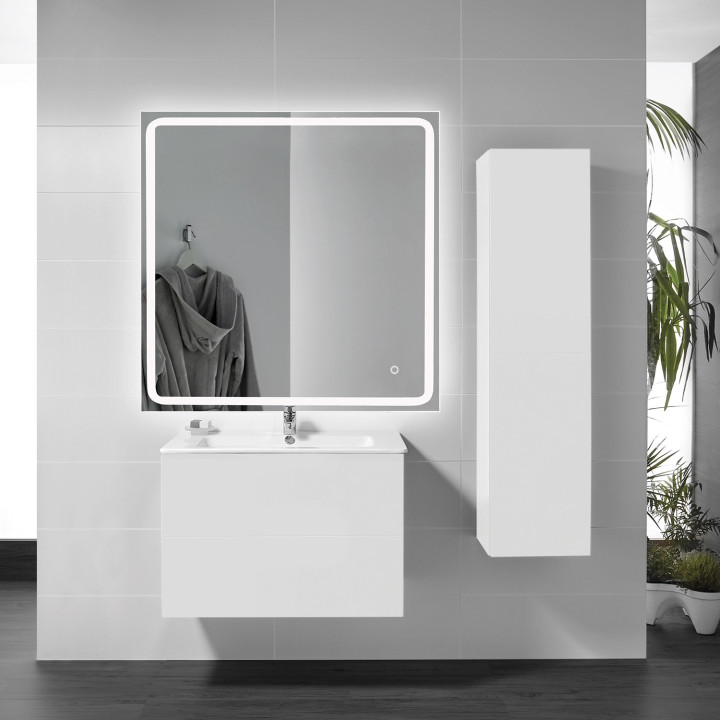 Miroir Salle de Bain - 80x80 cm - Rectangulaire - avec Éclairage Led - MIA