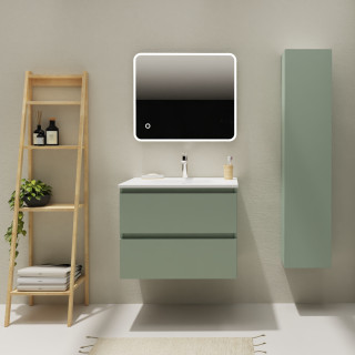 Meuble salle de bain 70 cm - Plan vasque Solid surface - Vert mat - A suspendre - Karaib 2