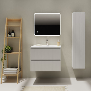 Meuble salle de bain 70 cm - Plan vasque Solid surface - Blanc strié mat - A suspendre - Karaib 2