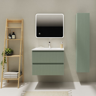 Meuble salle de bain 70 cm - Plan vasque Solid surface - Vert strié mat - A suspendre - Karaib 2