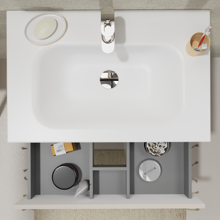 Meuble salle de bain 70 cm - Plan vasque Solid surface - Cachemire mat - A suspendre - Karaib 2