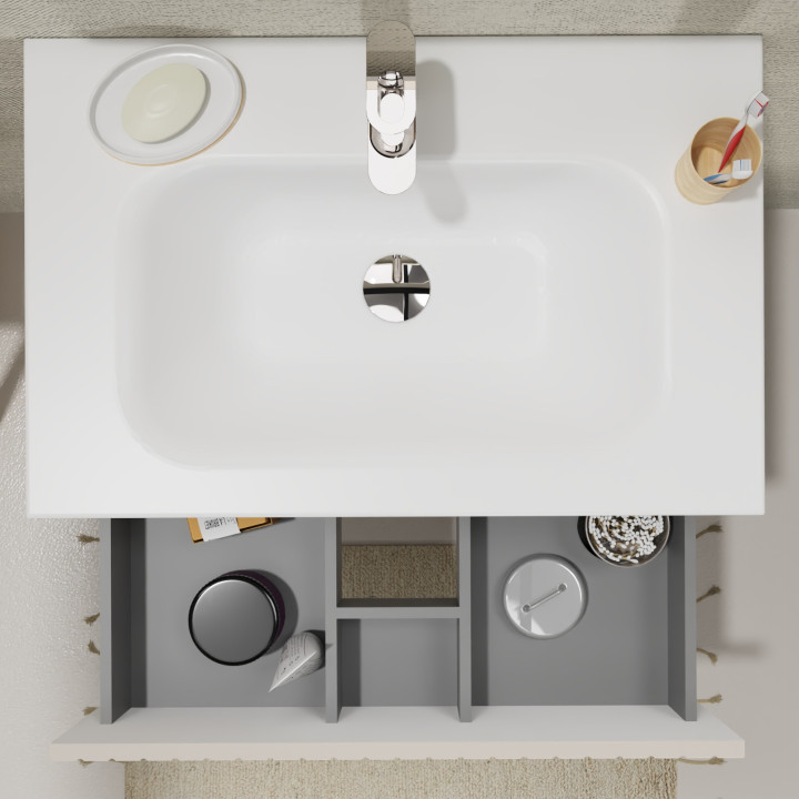 Meuble salle de bain 70 cm - Plan vasque Solid surface - Cachemire strié mat - A suspendre - Karaib 2