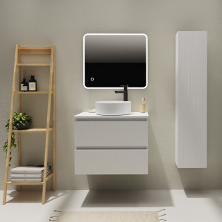 Meuble salle de bain 70 cm pour vasque à poser - Blanc strié mat - A suspendre - Karaib 2