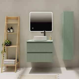 Meuble salle de bain 70 cm pour vasque à poser - Vert strié mat - A suspendre - Karaib 2