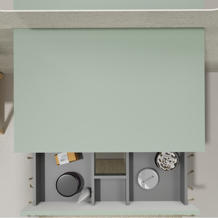 Meuble salle de bain 70 cm pour vasque à poser - Vert strié mat - A suspendre - Karaib 2