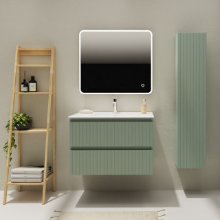 Meuble salle de bain 80 cm - Plan vasque céramique - Vert strié mat - A suspendre - Karaib 2