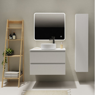 Meuble salle de bain 80 cm pour vasque à poser - Blanc strié mat - A suspendre - Karaib 2