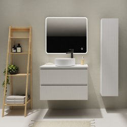 Ensemble Meuble Suspendu Blanc 120 + 2 Vasques à Poser Effet Pierre - Universe