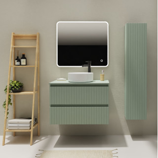 Meuble salle de bain 80 cm pour vasque à poser - Vert strié mat - A suspendre - Karaib 2