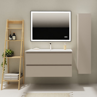 Meuble salle de bain 100 cm - Plan vasque céramique - Cachemire mat - A suspendre - Karaib 2