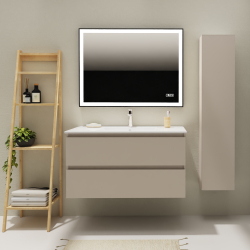 Meuble salle de bain 100 cm - Plan vasque céramique - Cachemire mat - A suspendre - Karaib 2